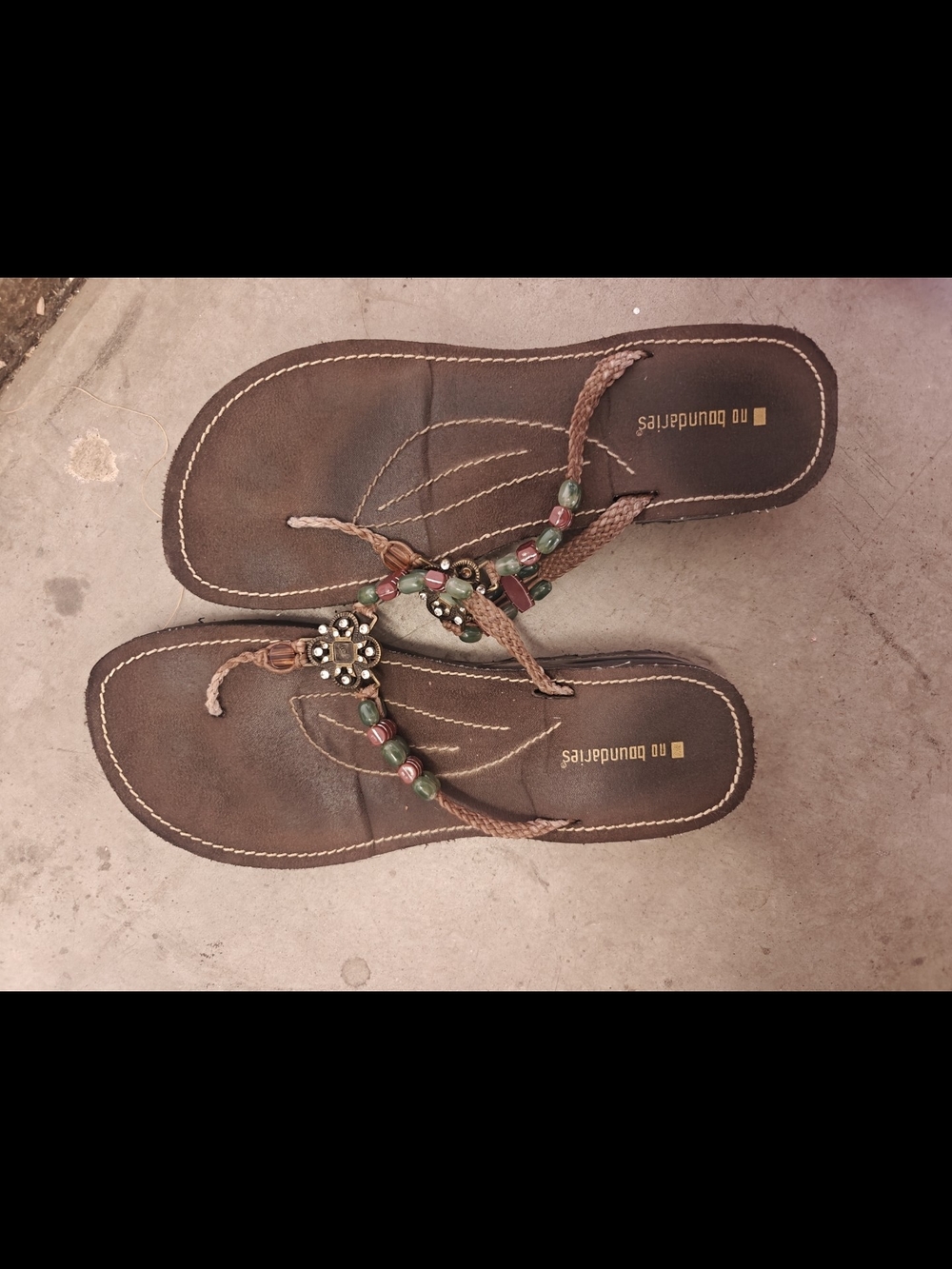 Vintage No Boundaries Brown Braided Beaded Thong Sandals